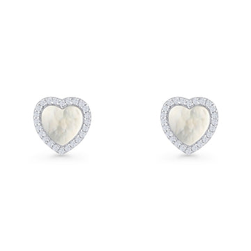 Minimalist 9.5mm Heart Promise Stud Earring Pearl & Cubic Zirconia 925 Sterling Silver Wholesale